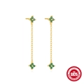 S925 sterling silver gold drop earrings with green clover flower and long chain tassels - 925 Silver / Gold Four-leaf Clover Tassel