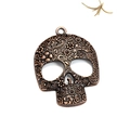 Antique bronze skull pendant with floral carvings for DIY necklaces and sweater chains - Antique Red
