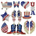 Set of 11 American flag alloy charms including map, heart, and star shapes for DIY jewelry - Mix 13pcs KC Gold Rhinestone Flag Set