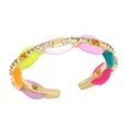 Colorful enamel open ring with gold plating and sparkling cubic zirconia stones - Adjustable Open / Colorful