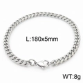 Bracelet cubain 5mm en acier inoxydable argenté avec fermoir mousqueton, 180mm - Style B 5mm 180mm(KB165905-ZZ)