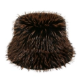 Detailed view of the thick faux fox fur texture on a brown and black gradient bucket hat - M (56-58cm) / Brown And Black Mixed (F)