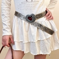 Ceinture gothique vintage avec boucle cœur, pierre rouge et motif floral embossé - 125# Marron Cœur Gemme Floral
