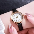 Elegant women's watch with golden case, white dial, and slim black leather strap - Gold Case Black Leather Strap