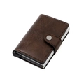 Slim RFID blocking credit card holder in dark brown leather with popup aluminum box - Crazy Horse Leather Texture / Coffee