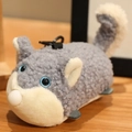Plush animal keychain in grey sherpa fabric with blue eyes and a black carabiner hook - Husky