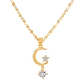 Goldene Mondsichel- und Stern-Ohrhänger mit hängenden runden Zirkon-Steinen - Stern Mond Halskette (X892) / Gold