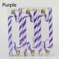 Purple and white striped Christmas candy cane ornaments with glitter finish, set of 6 - Set of 6 / Purple
