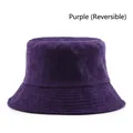 Reversible purple corduroy bucket hat with fine striped texture and solid sunshade design - Purple (Reversible)