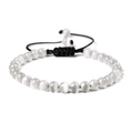 Handmade bracelet featuring 6mm white cat eye beads and adjustable black braided cord - 6mm (Stretchable) / White Cat's Eye