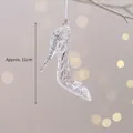 Transparent crystal high heel ornament with silver glitter and white hanging ribbon - High Heel