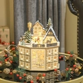 Beleuchteter Adventskalender aus Holz mit 12 Schubladen und festlicher Winterdorf-Szenerie - Holz Schneeszene Musik LED Stil