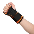 Adjustable black wrist brace with orange stripes and secure hook and loop fastener strap - M / Palm Support / Orange