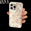 Detail of transparent iPhone case featuring cute pink bow patterns and IMD finish - Silver Fun Pink Bow & Star / iPhone 17 Air