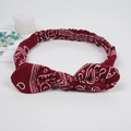Red paisley print bunny ear headband with elastic wire tie knot for hair styling - Wine Red Paisley