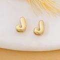 Minimalist 18K gold plated letter J stud earring with polished metal finish - Gold Letter J