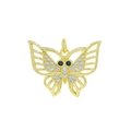 Golden butterfly pendant with white cubic zirconia and blue gemstone eyes detail - Butterfly 463