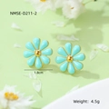 Daisy shaped stainless steel stud earrings in light blue and gold 1.8cm diameter - Blue Earrings