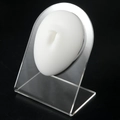 White silicone belly button model for piercing practice on clear acrylic display stand - White-Belly Button