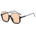 Fashionable double-bridge half-frame sunglasses with black frame and amber lenses - Black Frame Tea Lens