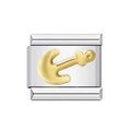 Italian modular charm in silver stainless steel with a raised golden anchor design - Gold Anchor-Y041