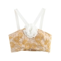 Crop top jacquard doré pour femme avec bretelles ornées de fleurs 3D sur fond blanc - XS / Jaune