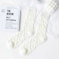 Sheer white lace socks with diamond lattice and heart patterns in a minimalist style - One Size / White Diamond Heart