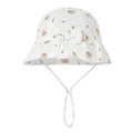 Detail of baby cotton sun hat with red rose floral print and adjustable chin strap - Little Floral