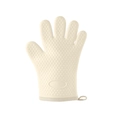 Cream-colored silicone oven mitt with non-slip diamond texture and hanging loop - For Women / Cream