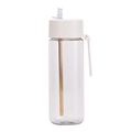 Detail of clear Tritan water bottle showing white lid, internal straw and silicone handle - 740ml / White