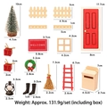 Miniature Christmas dollhouse door set with tiny tree, red door, and fence decorations - 17-Piece Christmas Set