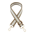 Tracolla intrecciata regolabile da 3,8cm a righe cachi e argento con moschettoni dorati - Chiusura in Argento / Cachi Scuro
