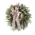 Weihnachtskranz mit Zapfen, goldenen Kugeln, rustikalen Glocken und Merry Christmas Schleife - Boho Große Glocke 50cm