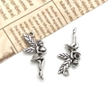 Pair of antique silver fairy charms with detailed wings for DIY necklace and keychains - Angel-12x25mm-1.1g-6027