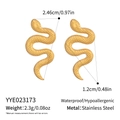 Detail view of 18K gold plated stainless steel snake earrings with size measurements - Gold Snake Embossed Style (YYE023173)