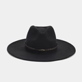 Detail of black wool fedora hat featuring a brown braided leather band and metal buckle - M (56-58cm) / Leather Woven Band with Metal Buckle Style (Color 12#)