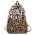 Grande zaino in peluche con stampa leopardata da donna e comoda maniglia superiore - Leopardo Bianco