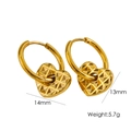 Golden 18K stainless steel hoop earrings with textured heart pendant 14mm size - Gold Grid Heart / 14mm