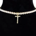 Golden tennis necklace with sparkling zircon Letter T pendant on black velvet - Letter T [Gold]