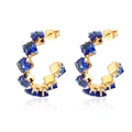 Macro di orecchini a C placcati in oro con zirconi blu radiosi dal taglio quadrato - Zirconia Blu (MS-498)