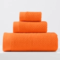 Three-piece thick orange cotton towel set featuring a geometric diamond texture design - Square Towel 35x35cm / Vibrant Orange