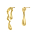 Polished gold earrings with asymmetric fluid waves and teardrop shapes on white background - Asymmetric Mixed Style / Gold