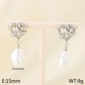 Silver heart knot earrings with white baroque pearl pendants weighing nine grams - Heart Knot Baroque Pearl Style (Style I Silver KE115980-GC)