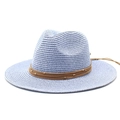 Wide brim woven sun hat in light blue with leather cord and golden bead decoration - Sky Blue