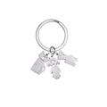 Silver stainless steel keychain featuring minimalist cat, girl and dog cartoon charms - 1 Dog 1 Cat 1 Girl / Silver