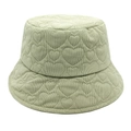 Detail of light green corduroy bucket hat with heart-shaped quilted pattern and texture - Light Green