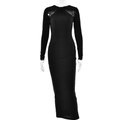 Elegante zwarte maxi-jurk met mesh-details en fonkelende kristallen accenten - S / Zwart