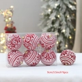 6er-Set 9cm gestrickte Weihnachtskugeln in Rot und Weiß mit Rentier- und Schneeflockenmotiven - 9cm Rot 6 Stück/Box