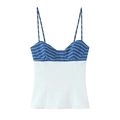 Women's camisole top featuring blue stripes and a white hem on a clean white background - Tops