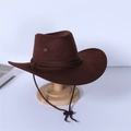 Cappello da cowboy marrone in feltro con fascia intrecciata e cordino antivento regolabile - Marrone Scuro (cappello Da Cowboy)